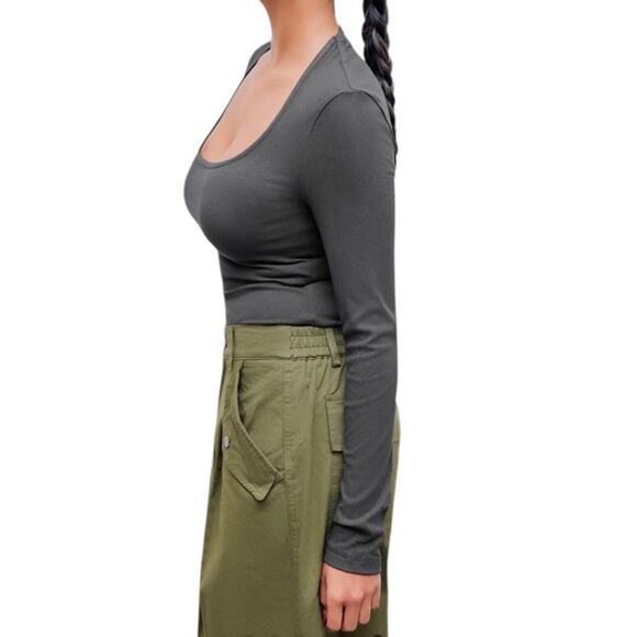 Cider Women's Small Grey Long Sleeve Scoop Neckline Jersey Bodysuit - Picture 4 of 10